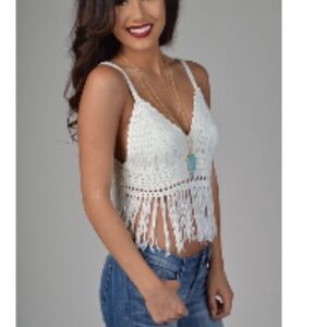 Cream Crochet Fringe Top